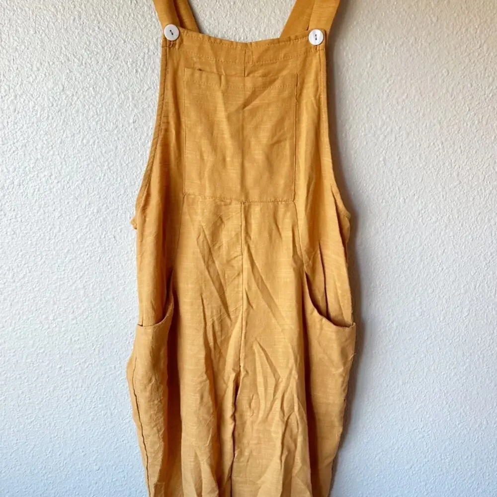 HYFVE Textured Wide Leg Overall Jumpsuit Mustard Yellow Small - Picture 3 of 10